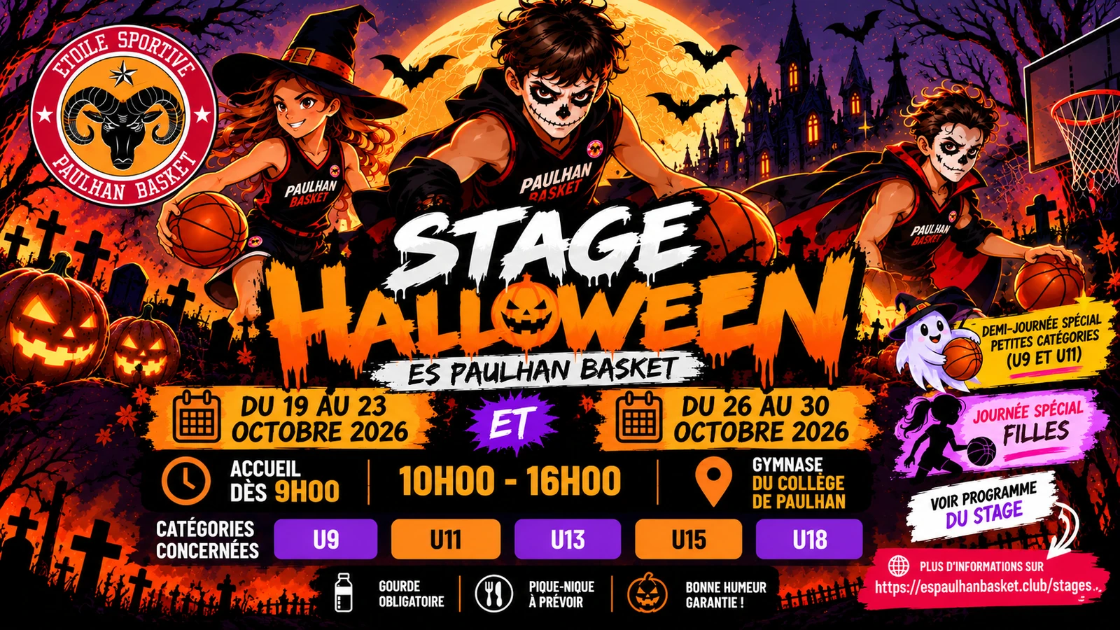 🎃🏀 Le Stage Halloween de l’ESPB est de retour ! 👻